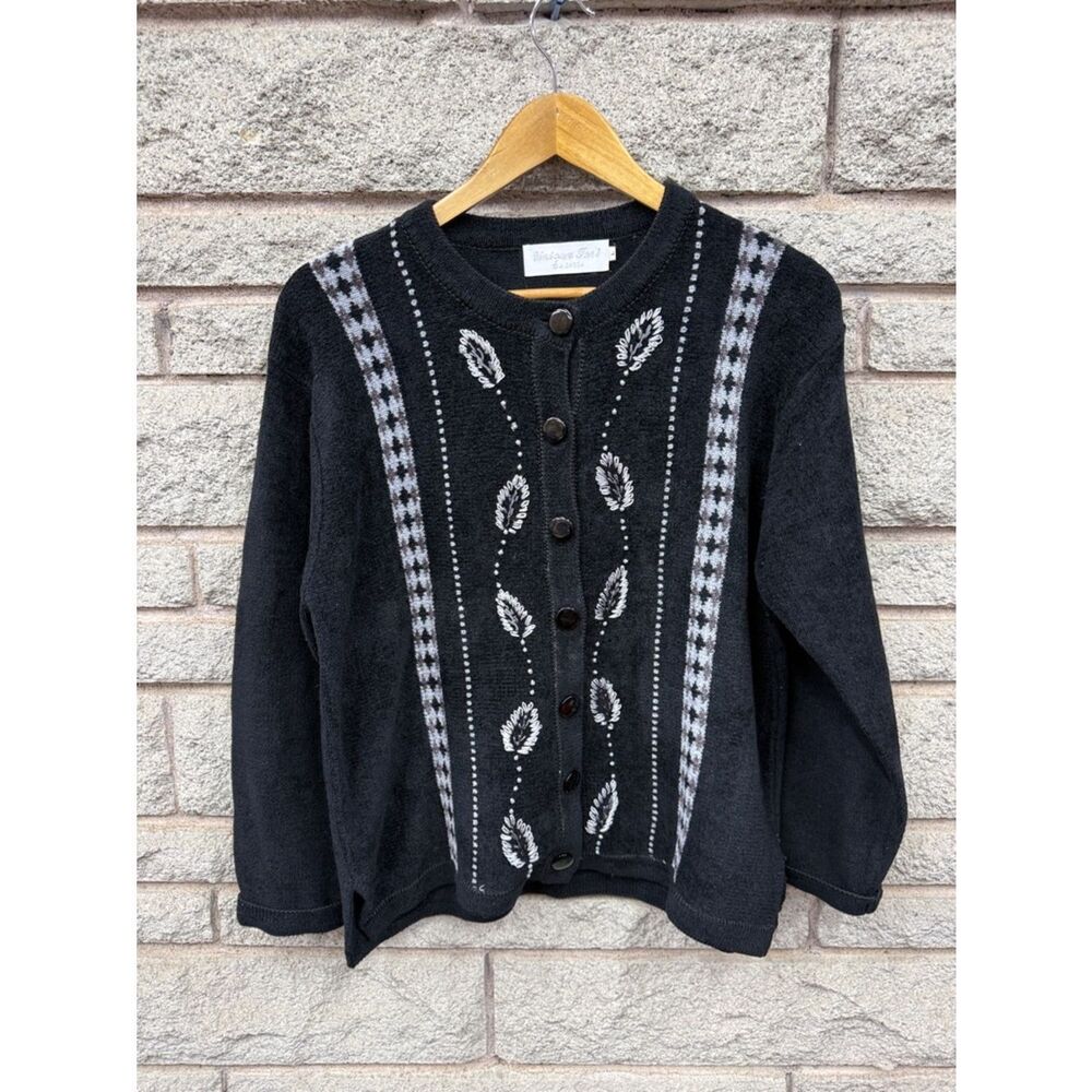 Black Embroidered Button-Front Cardigan Sweater - Unbranded